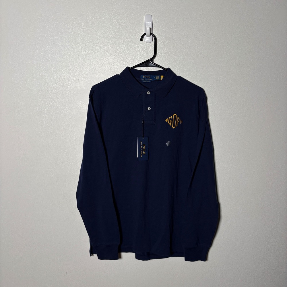 Polo Ralph Lauren Mens Navy Blue Long Sleeve Polo Shirt Custom Slim Fit GDP M